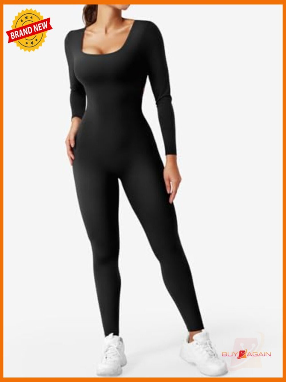 Long Sleeve V Back Scrunch Butt Jumpsuit Workout Bodysuit Romper - Picture 4 of 7